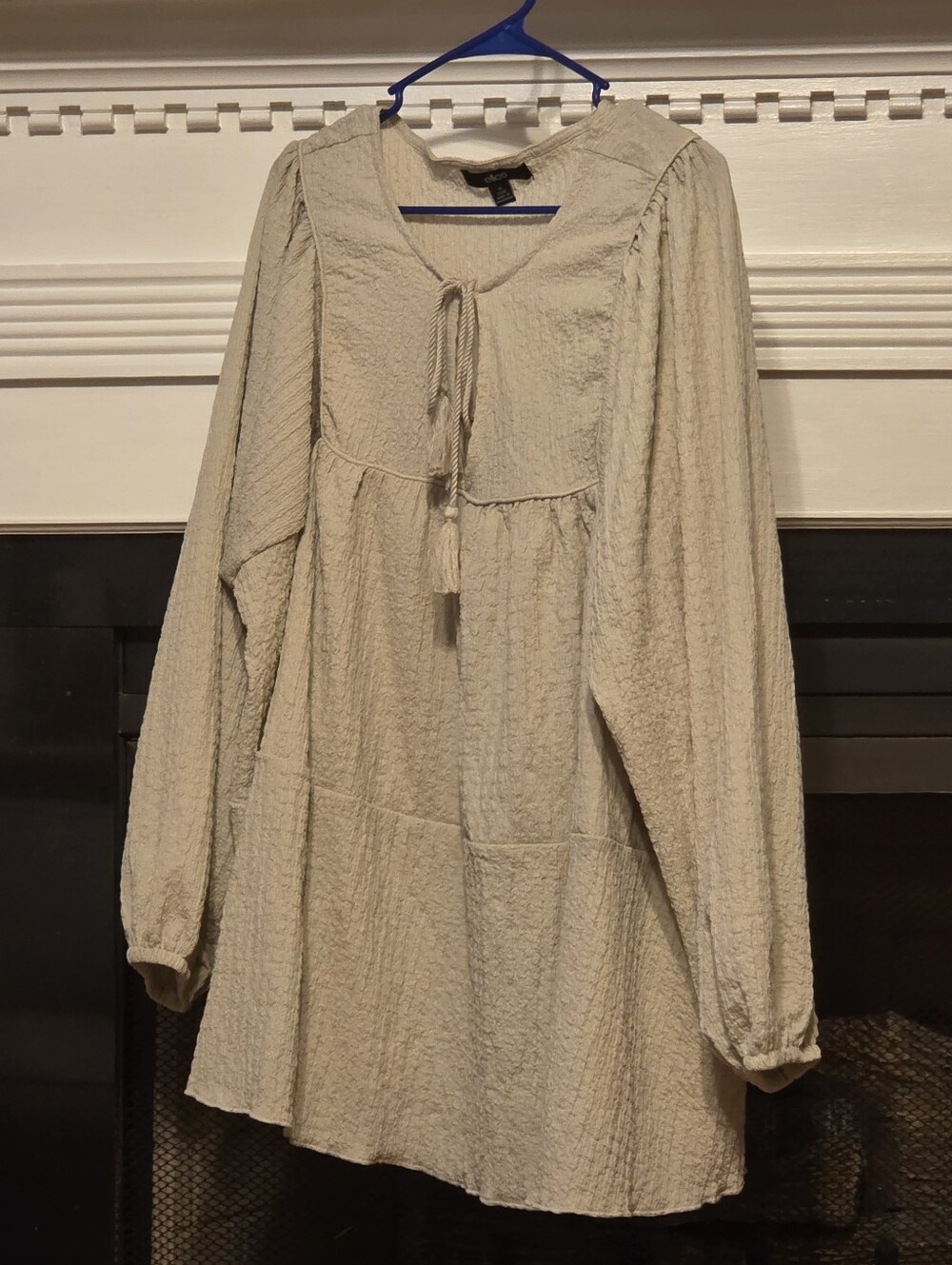 Cream Textured Long-Sleeve Peasant Dress Size 1x